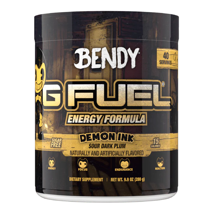 G Fuel energy formula container labeled Demon Ink, Sour Dark Plum flavor, 40 servings (dietary supplement)