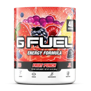 G Fuel Energy Formula Fruit Punch container with colorful fruit graphics and bold logo, 40 servings