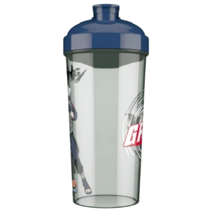 Blue sports bottle with a blue cap featuring a Naruto-themed character on the side.