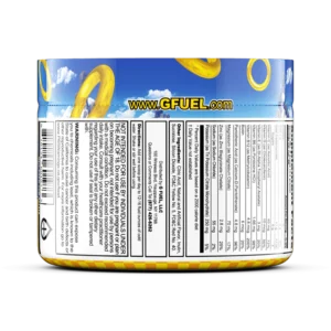 Side view of a GFUEL can showing the nutrition label and the website www.GFUEL.com on a blue background.